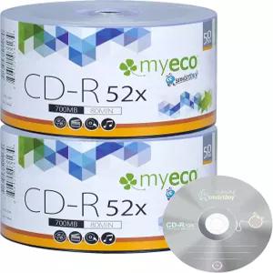 100팩 MyEco CD-R CDR 52X 700MB 80Min 이코노미 브랜드 로고 상단 쓰기 빈 미디어 레코드 디스크