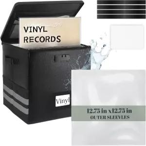100장의 레코드 슬리브 내화 및 방수 정리함 잠금 장치 주름 없는 비닐 클리어 외부 보호 키트가 포함된
