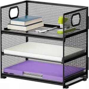 Marbrasse 3단 종이 정리함 편지함 손잡이가 있는 메시 파일 홈 오피스 용품용 분류 책상