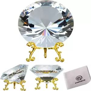 골드 메탈 베이스가 있는 네일 픽처 웨딩 장식용 롱윈 80mm(3.1인치) 크리스탈 다이아몬드 페이퍼웨이트