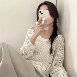 [옷은날개] 오버핏 레이어드 펀칭 그물 넷 니트 050171