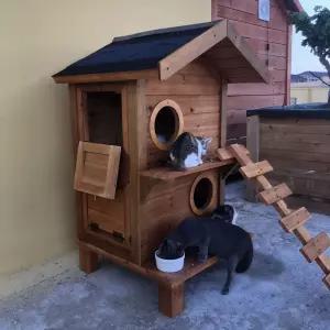 길고양이겨울집 실외고양이집 야외캣타워 마리 원목 집 길고양이집 방수 하우스 케이지 캣타워