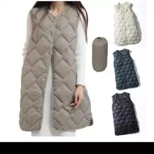 DUGNMARKT  여성 오리털 경량 패딩 다이아 퀼팅 롱패딩 조끼 덕다운 롱조끼