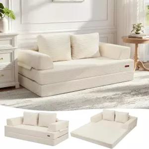 COMAX 컨버터블 소파 침대 접이식 바닥 코듀로이 이불 매트리스 베개 포함 거실 침실용 뼈 없는 편안한