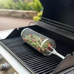 360도 회전 스텐 바비큐 원통구이 30cm 캠핑용 통돌이 그릴