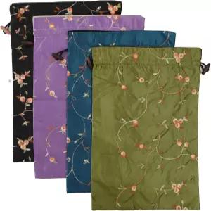 자수 실크 플라워 신발 가방 4Pcs 드로스트링 여행 자카드 속옷 세탁 가능한 빅 주머니 남성 여성용 보관
