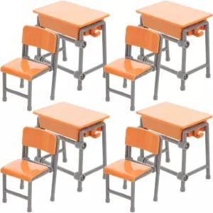 4세트 돌하우스 책상 의자 학교 모델 미니 책가방 미니어처 가구 용품 수집가용 교실 장식 컴팩트