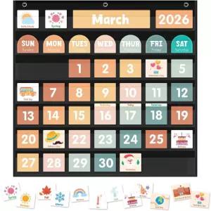 대형 캘린더 포켓 차트 학습 교실 115장의 카드 가정용 유치원 날씨 블랙