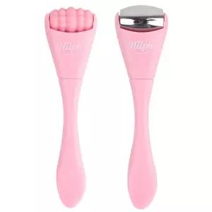 얼굴과 눈을 위한 힐프 2팩 미니 스 롤러 부푼 마사지 도구 여성용 셀프 케어 선물 핑크색 스테인리스
