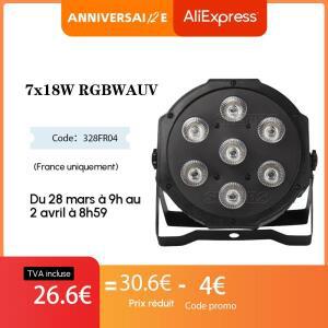 SHELEDS 7x12W/18W RGBWA+UV LED 플랫 파 라이트 모바일 플러그 매우 조용한 팬 가족 생일 파티 극장 웨딩
