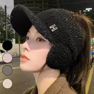 여자골프모자 헤이 니트썬캡 귀달이 골프모자 겨울 방한 니트 골지 기모 캡모자