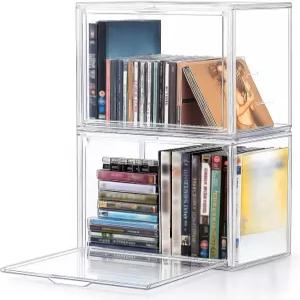 크로블리스풀 2팩 쌓을 수 있는 투명 플라스틱 CD/DVD 정리함 방진 마그네틱 플립 커버 보석 케이스 홀더