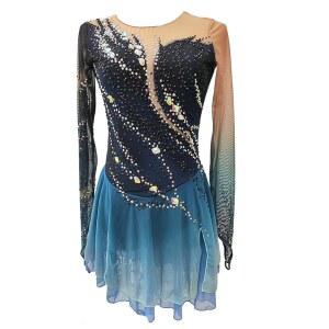 피겨 스케이팅 드레스 다크 블루 썸홀 헤일로 염색 공연 대회 의상 착용