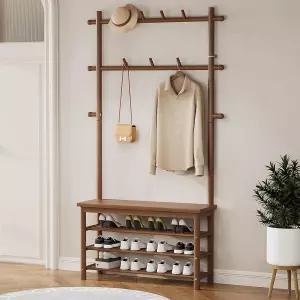 13개의 후크가 있는 웰퓨처 대나무 홀 트리 6-in-1 입구 벤치 코트 랙 프리스탠딩 머드룸을 위한 신발 보관