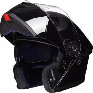 ILM 오토바이 헬멧 듀얼 바이저 플립업 모듈형 풀페이스 DOT 모델 WS206 글로스 블랙 소형