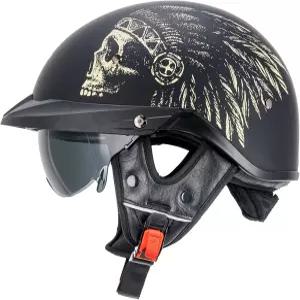 VCOROS 하프 헬멧 모터사이클 VHF04 오픈 페이스 선바이저 퀵 릴리스 버클 조절 가능 DOT 사이클링 레트로