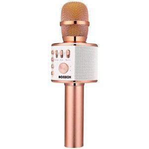 모든 스마트폰 PC를 위한 보나오케이 무선 블루투스 노래방 마이크 3 in 1 휴대용 휴대용 노래방 마이크 스피커 홈 파티 생일 (Q37 로즈 골드)