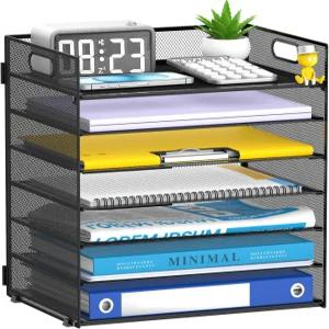 책상용 리플랜 7단 종이 정리함 손잡이 메시 파일 있는 레터 트레이 작업 공간 오피스 홈스쿨용 분류함