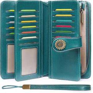 여성용 가죽 신용카드 소지자를 위한 SENDEFN 지갑 대용량 손목시계 RFID 차단 기능 포함