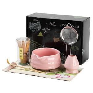 말차 세트 거품기 세트에는 그릇과 스파우트 대나무 홀더 체 스쿱 숟가락 티 타월 다도를 위한 7 완벽한 키트가 포함되어