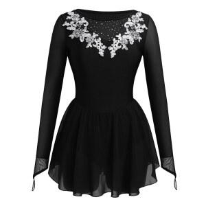 ODASOD 여성 피겨 스케이팅 드레스 자수 메시 롱 슬리브 레오타드 체조 경기 연습용