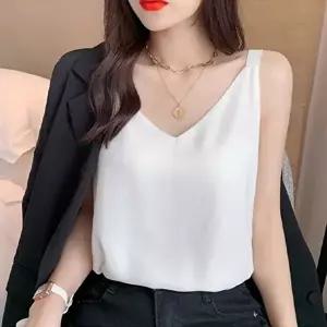 브이넥민소매 딥브이넥 민소매 블라우스 여자 나시 티셔츠