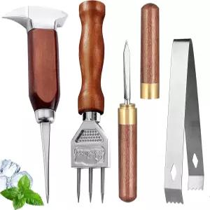 나무 손잡이가 달린 스테인리스 스틸 스 치퍼 4종 세트 바텐더에 이상적인 일본식 크러셔 통 최고의 조각