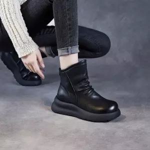 올요아 여자 키작녀 워커힐 빈티지 통굽 앵클부츠 두층소가죽 뒤지퍼워커 굽 소프트 레더 꾹5