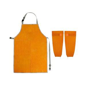 QWORK 용접 대장간 작업장 슬리브 내열 작업 가죽 세트 에이프런 보호대 보호 난연성