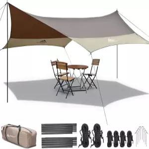 2개의 폴이 있는 Forceatt 12x14FT 방수 캠핑 타프 자동차용 선 쉘터 텐트 하이킹 배낭여행 정원 및 해먹