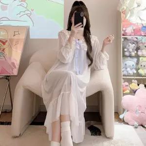 원피스 망사 MN 커플 홈웨어 프렌치 봄가을 선녀 잠옷세트 긴팔 인기 레이스 롱스커트 슬립 스타일 파자마