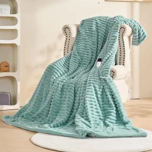 온열 전기 담요 던지기 6단계 고속 난방 4시간 자동 꺼짐 부드럽고 따뜻한 스트라이프 인조 토끼털 소파 홈