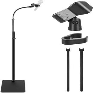 마이크 클립이 장착된 파일 스퀘어 베이스 구스넥 스탠드 - 헤비 듀티 높이 조절 가능 49.20인치 76.38인치