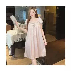 띠엔다 커플 잠옷세트 실내복 쿨링 슬립 반팔 원피스 잠옷 일자 어깨 패드 투피스 ADOR2