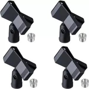 랜지거 유니버설 마이크 클립 홀더 - 스튜디오 녹음 팟캐스트 노래방(블랙 4팩)을 위한 스탠드 어댑터