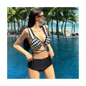 띠엔다 여성 수영복 레져 하이웨스트 비키니 여름 오프숄더 끈 온천 ADOR2