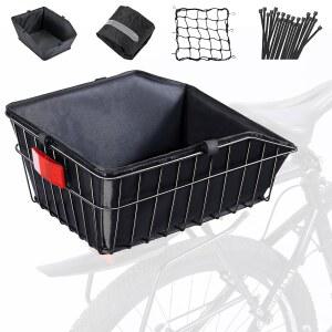 라이너가 장착된 뒷자전거 바구니, 방수 커버가 장착된 대형 자전거 바구니, 카고 네트가 장착된 자전거 뒷바구니, 자전거 여행, 식료품 운반 및 무거운 짐 운반에 적합합니다