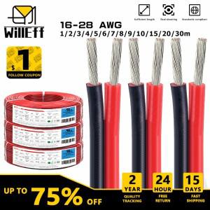 2핀 전선 주석 도금 구리 16 18 20 22 24 26 28 AWG 절연 PVC 연장 LED 스트립 케이블 빨간색 검정색 전자