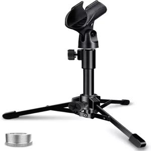 마이크 클립 홀더와 5/8인치 수컷에서 3/8인치 암컷 나사 조절식 스탠드가 있는 마이크탑 데스크탑 휴대용