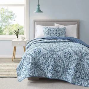 컴포트 스페이스 리버서블 퀼트 세트-버미첼리 스티칭 디자인 올 시즌 경량 커버렛 침대 스프레드 침구