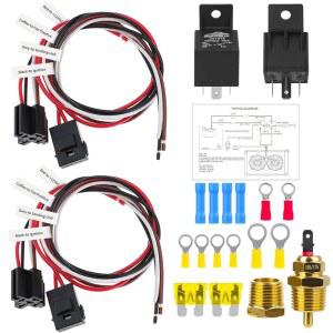 라디에이터용 Ronybuy 듀얼 전기 팬 릴레이 키트 40 AMP 자동차 온도 조절기 스위치 175개 꺼짐, 12V 냉각 라디에이터 배선