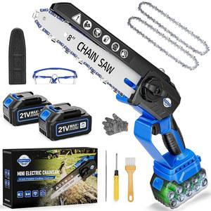 DEPNCYC 미니 전기톱 8인치 휴대용 전기톱 무선 2 배터리가 장착된 휴대용 파워 체인톱 나무를 다듬을 수 있는 정원 도구 아빠 남편 남자 여자를 위한 선물