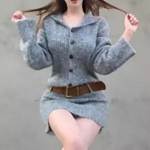 [옷자락]여성 데이트룩 허리벨트 니트 미니드레스