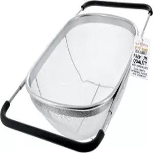 미국 주방 용품 스테인리스 스틸 콜랜더 스트레이너 - 확장 가능한 고무 손잡이가 있는 6쿼트 접이식