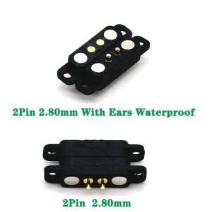 귀와 2 핀 방수 간격 2.80mm 마그네틱 포고 커넥터, 남성 여성 용수철 부하 DC 전원 소켓