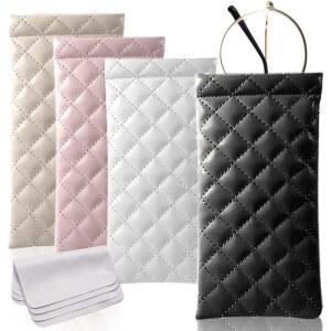 MZYOUHUO 4개 스퀴즈 탑 선글라스 케이스, 부드러운 가죽 안경 케이스 휴대용 파우치