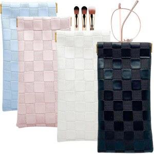 라이블리서 선글라스 케이스 여성용 소프트 안경 케이스, 휴대용 스퀴즈 탑 체크 파우치 4개