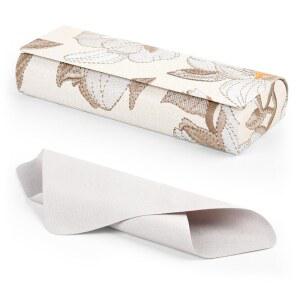 PU 가죽 하드 쉘 안경 케이스, 플로럴 디자인 메탈 프레임, 휴대용 케이스와 청소용