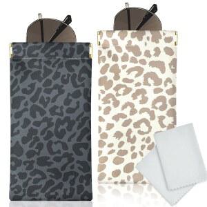 Knagsfa 안경 케이스 소프트, 여성용 휴대용 스퀴즈 탑 PU 가죽 2팩 파우치 청소용 천 포함