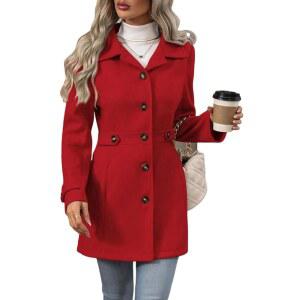 요이지 여성 피 코트 노치 라펠 칼라 싱글 가슴 겨울 트렌디 캐주얼 오버코트 울 블렌드
